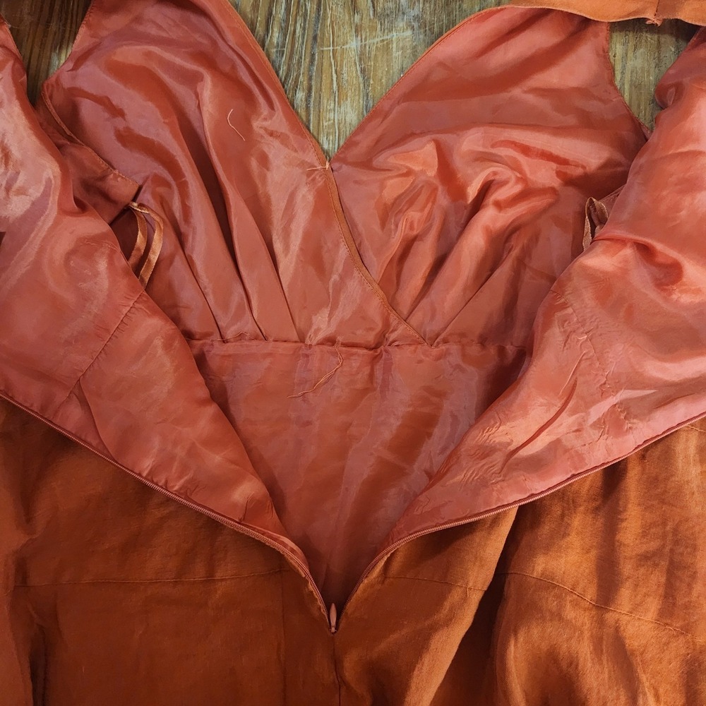 Ashley Stewart Sz 22 Linen Rayon Burnt Orange Midi Dress‎ Sleeveless Milkmaid - Picture 10 of 11